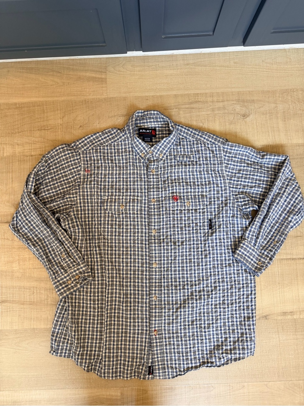 Ariat FR Mens XXL Flame Resistant Plaid Button Down Work Shirt CAT 2 Blue 2XL